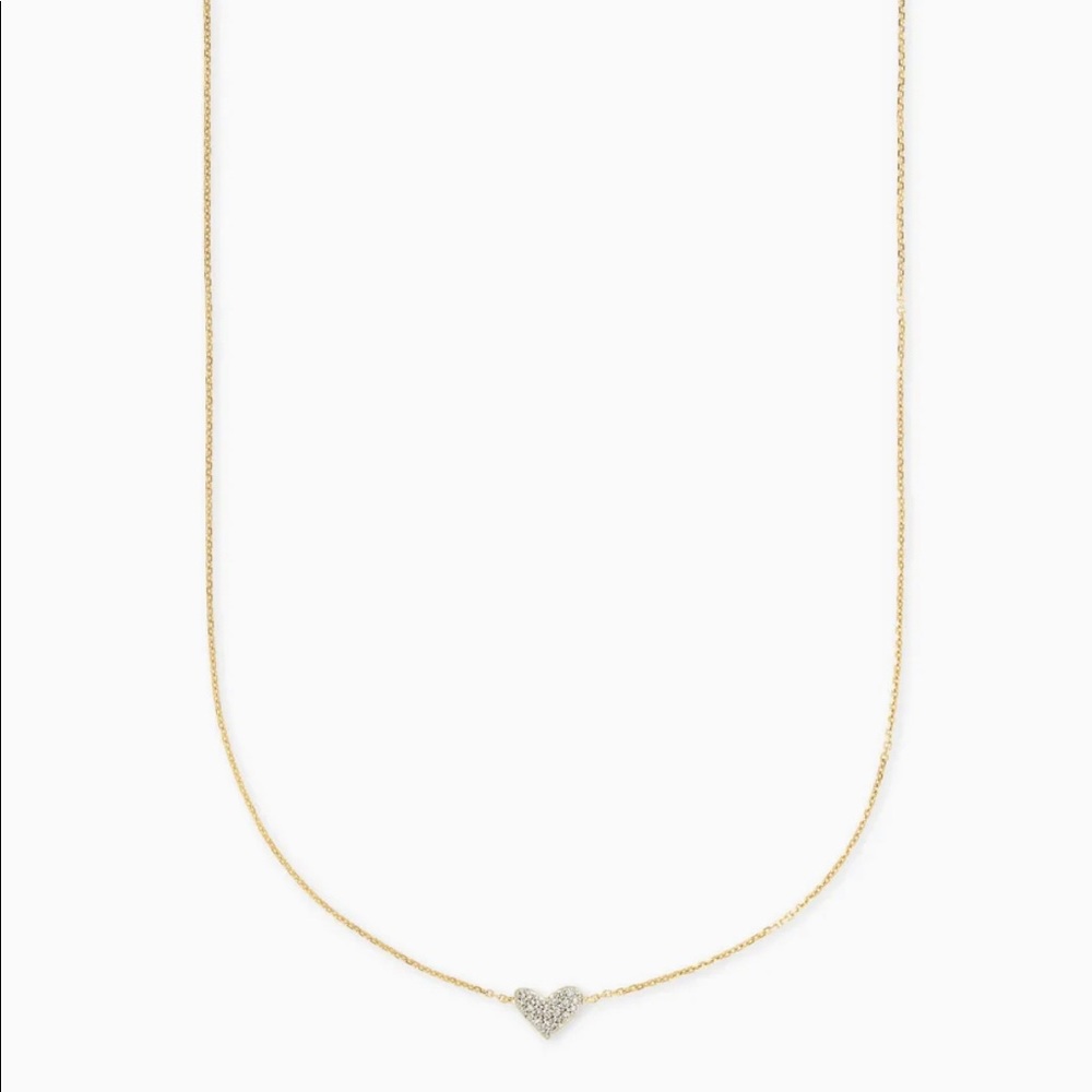 NEW Kendra Scott 14k Yellow Gold Pendant Heart Necklace in White Diamonds.